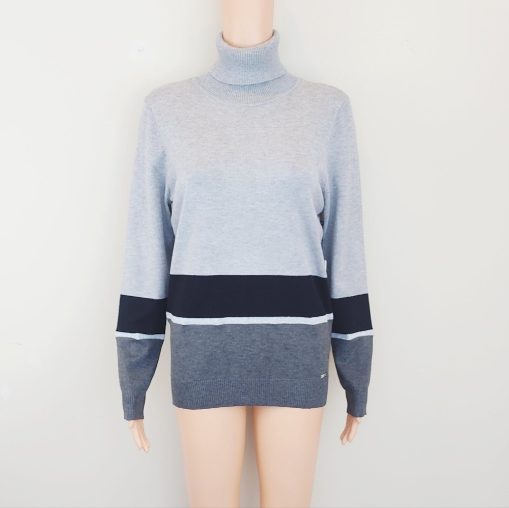 Calvin Klein grey color block long sleeve Turtleneck sweater Size M